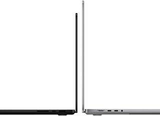 MacBook Pro 14 pouces et 16 pouces dos à dos, mettant en évidence la différence de taille et la finesse du profil