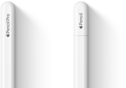 Apple Pencil Pro et Apple Pencil (USB-C) côte à côte
